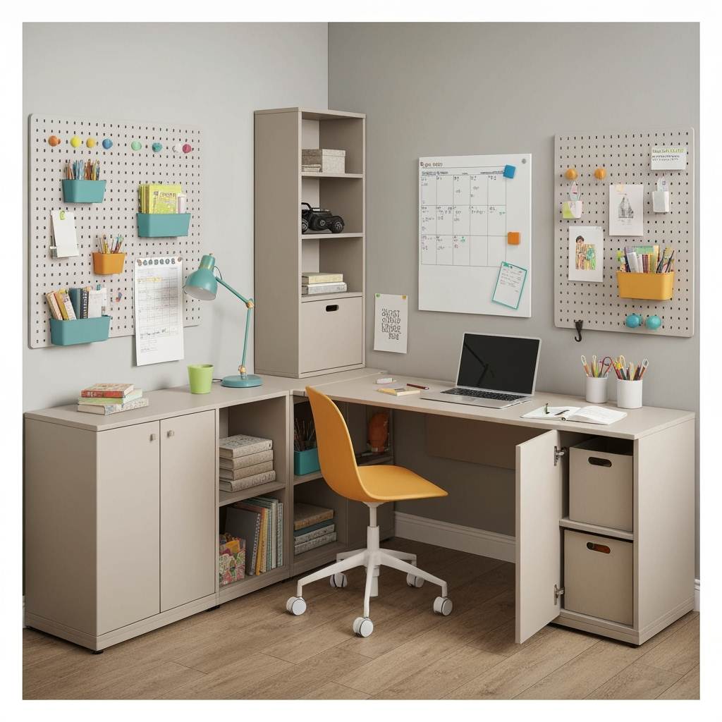 Creative storage solutions for shared family workspace