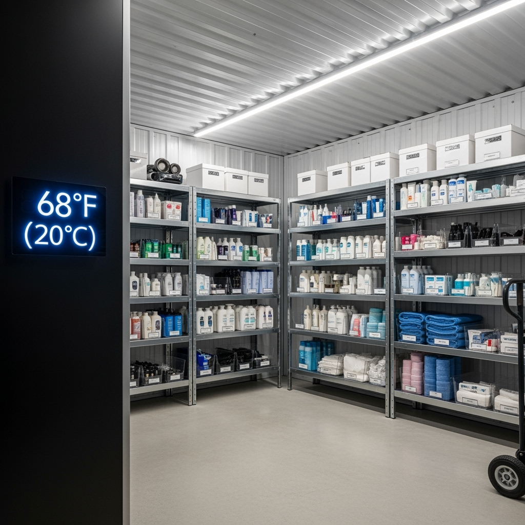 Climate-controlled storage unit interior