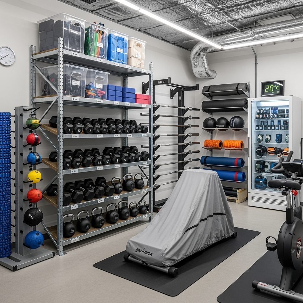Detailed storage techniques for exercise equipment