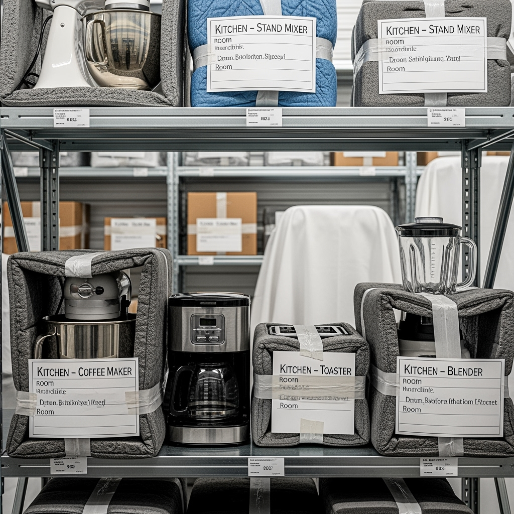 Properly wrapped and protected kitchen appliances in storage
