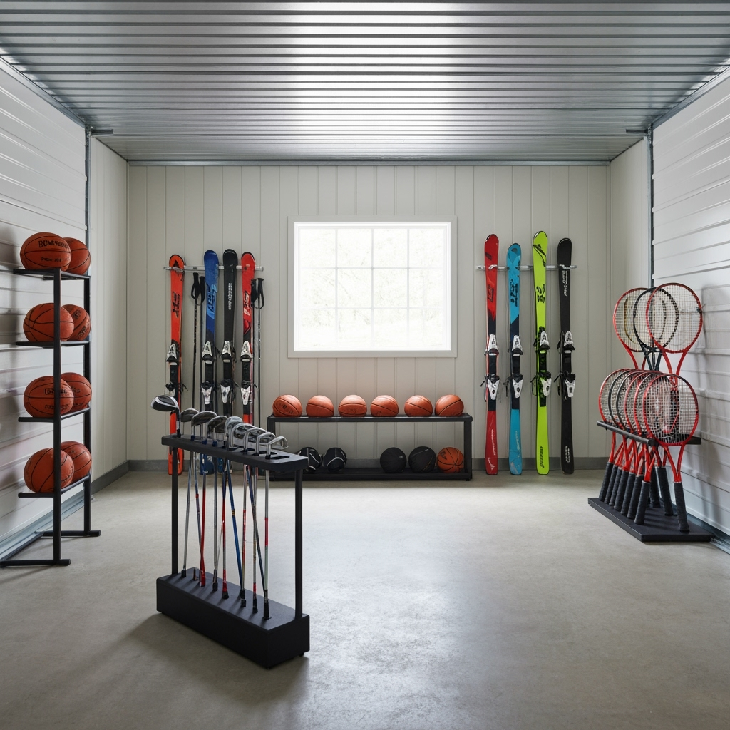 Sports equipment properly stored in a climate-controlled storage unit
