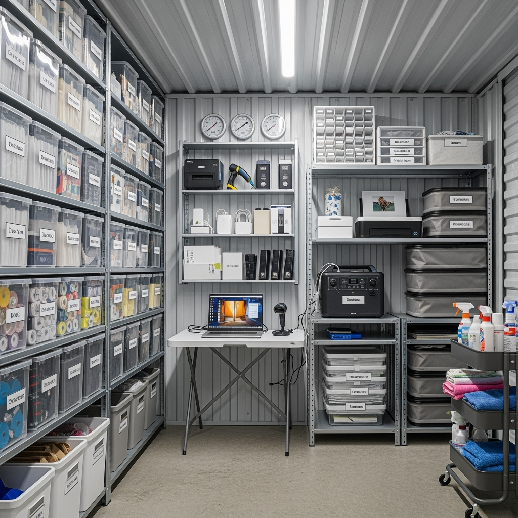 Organized professional items in storage
