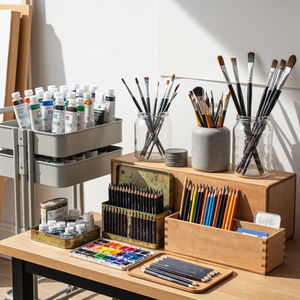 Detailed storage solutions for art supplies