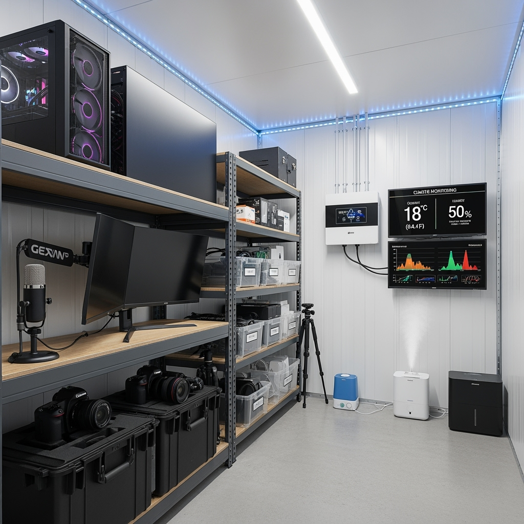 Temperature-controlled storage unit with professional equipment
