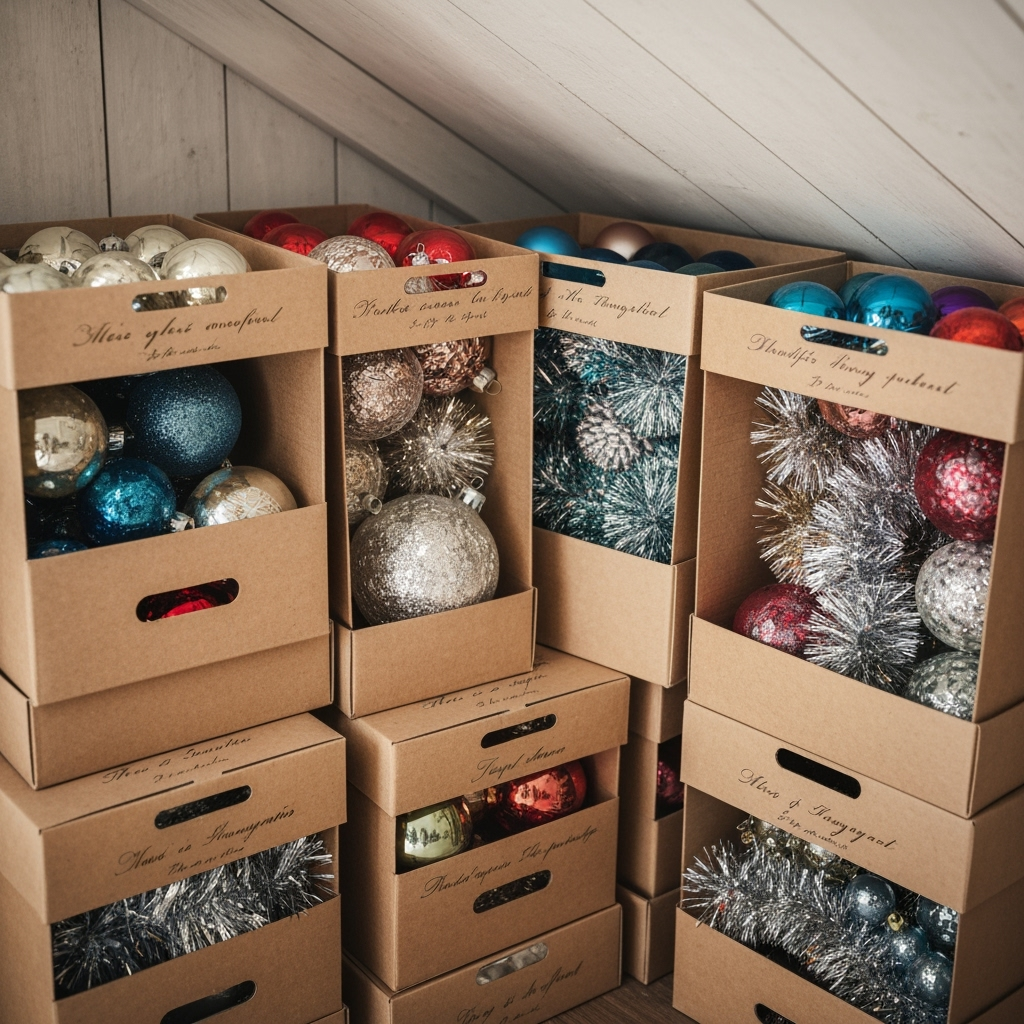 Properly stored holiday ornaments and decorations