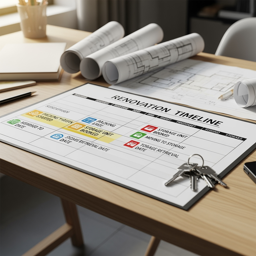 Renovation timeline chart with storage milestones marked