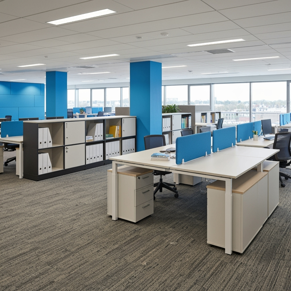 Flexible workspace with organized storage solutions