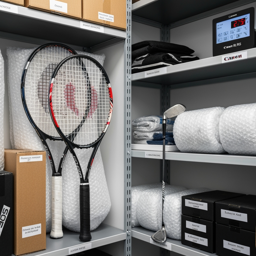 Protected sports equipment in climate-controlled storage