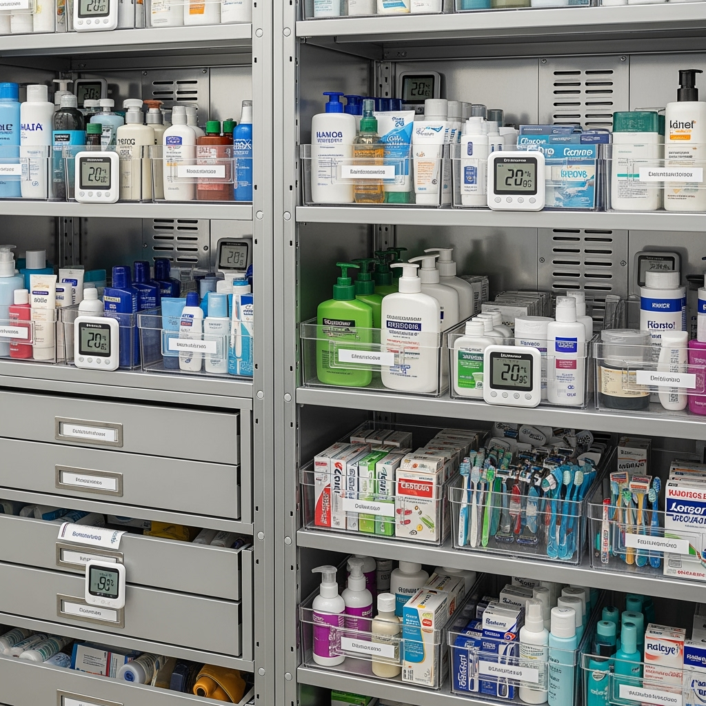 Climate-controlled storage for bathroom essentials