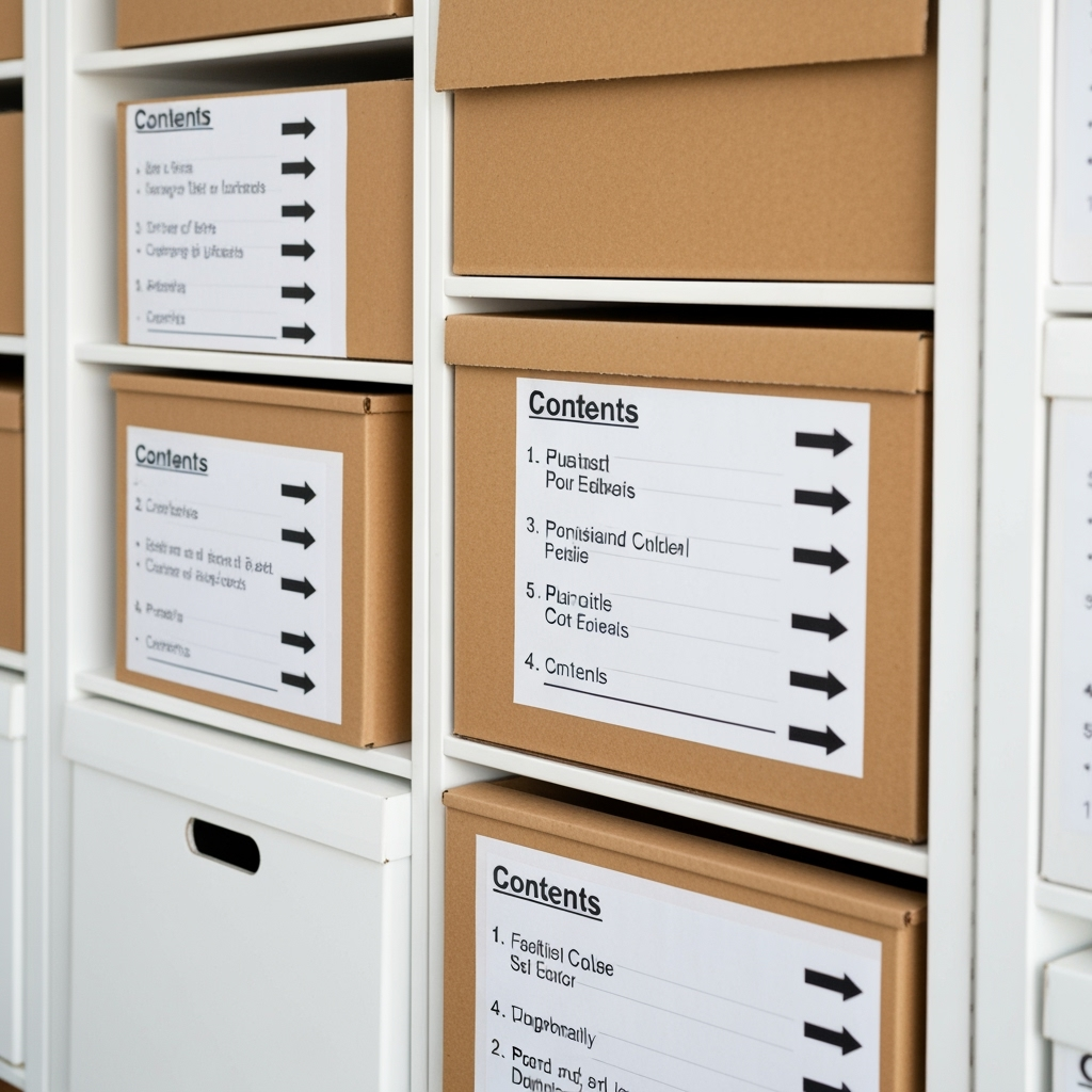 Properly labeled boxes with content lists and directional arrows