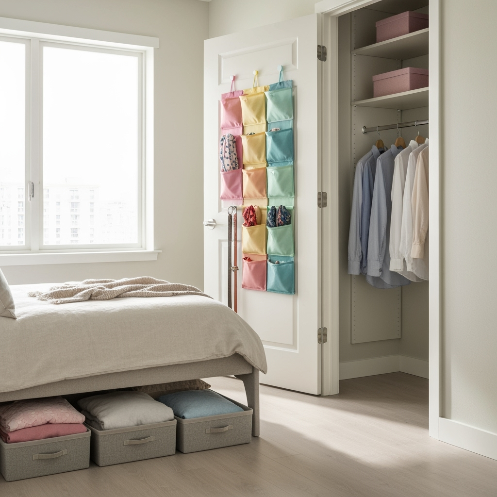 Creative bedroom storage solutions in small apartment