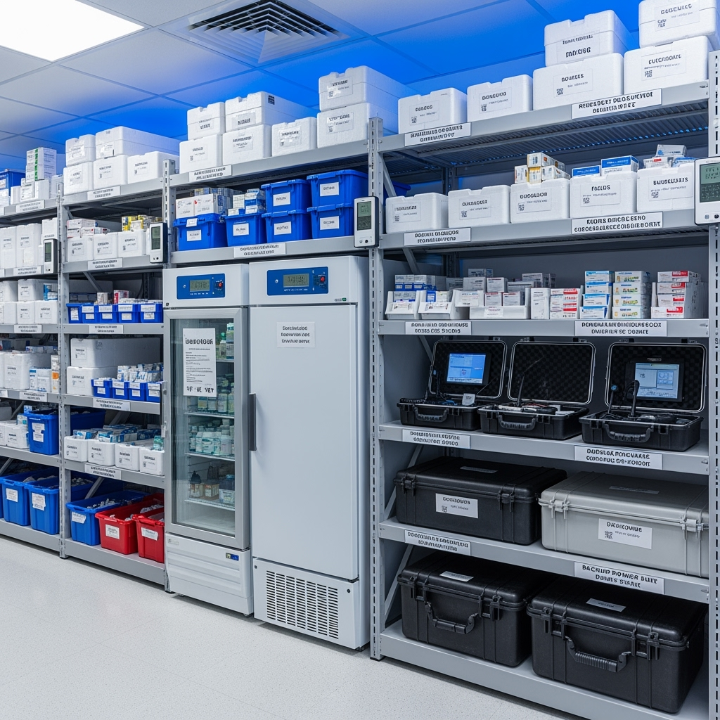 Temperature-sensitive emergency supplies in storage