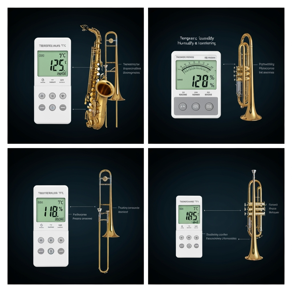 Temperature and humidity monitoring for brass instrument storage