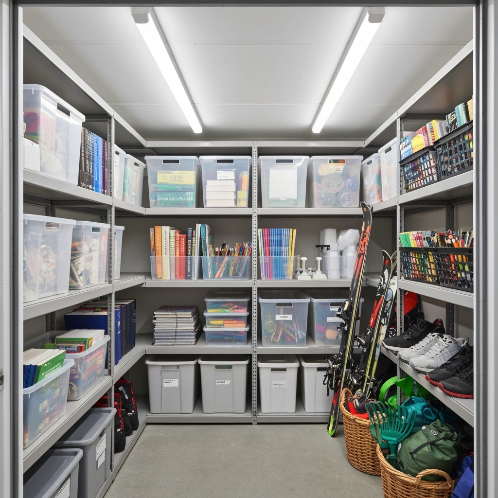 Organized storage unit with academic and study materials