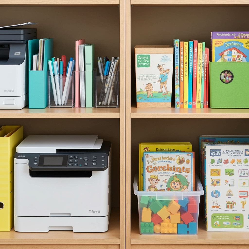 Organized split storage system for office and children's items