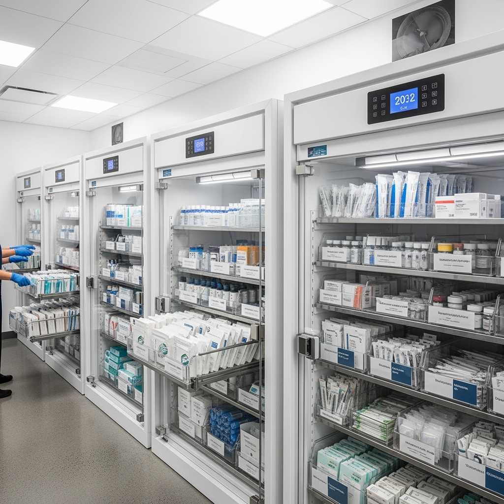 Organized medical supplies in temperature-controlled storage