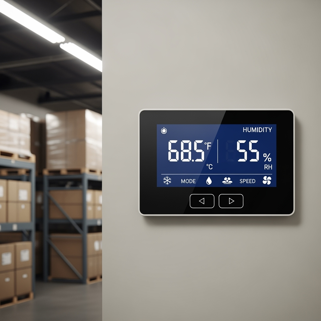 Digital climate control panel in storage facility