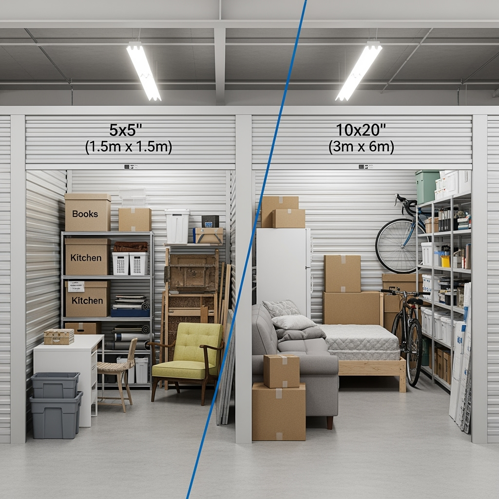 Size comparison of different storage units with measurements