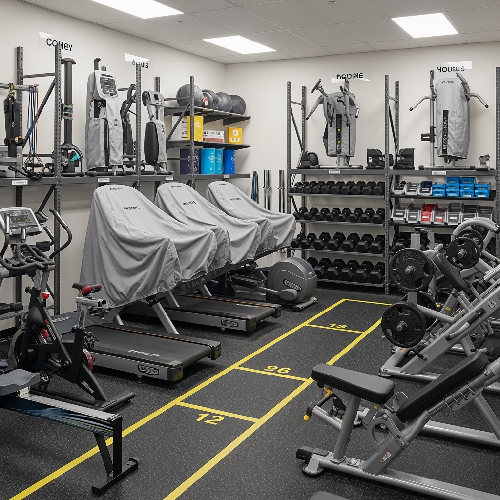 Properly stored cardio equipment and weight machines