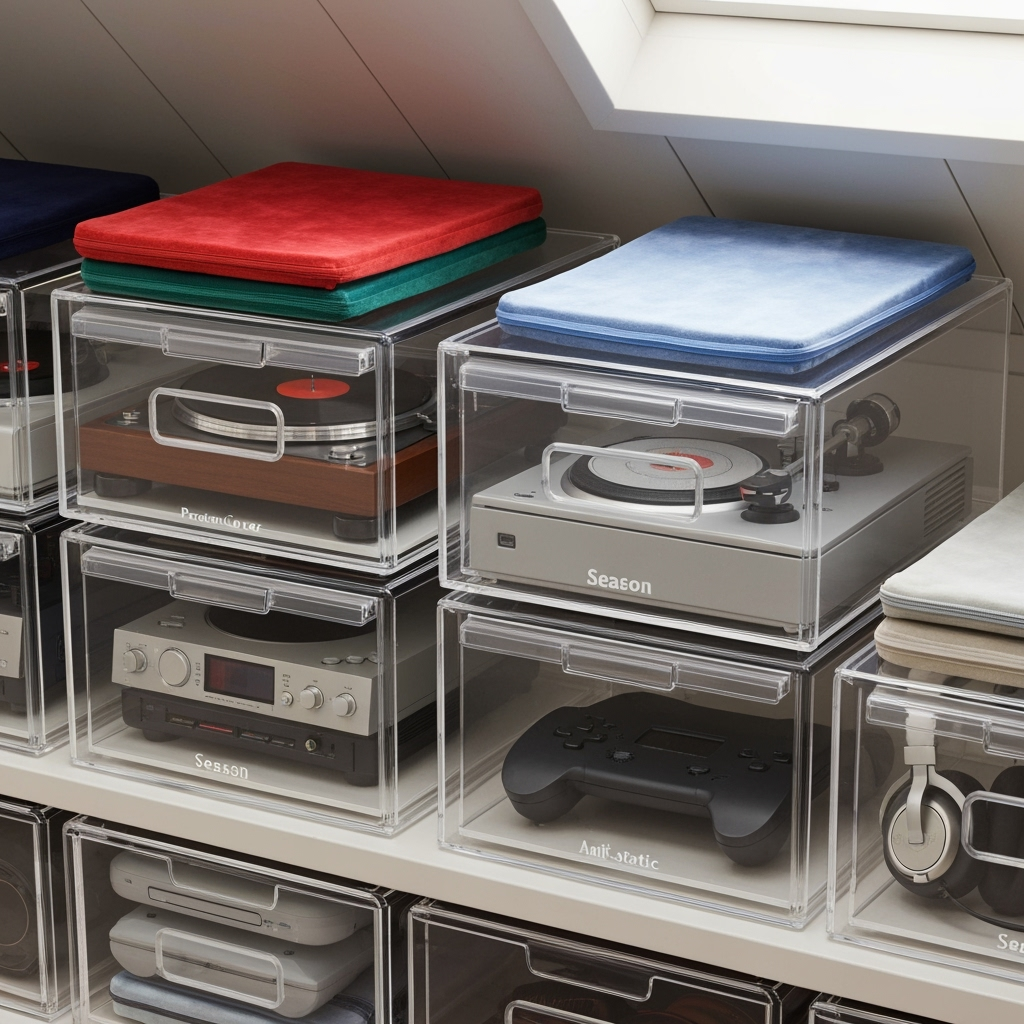 Detailed view of tech equipment storage system