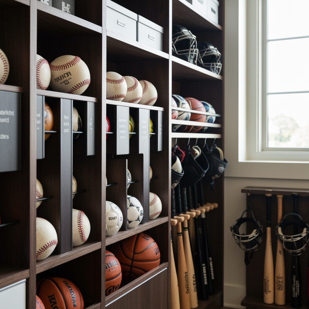 Detailed view of sports equipment storage solutions