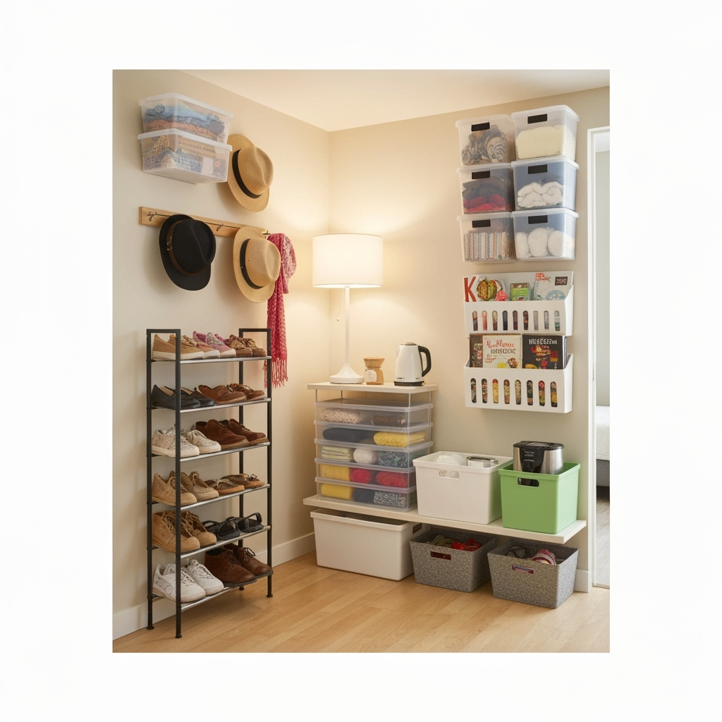 Detailed view of temporary living space organization