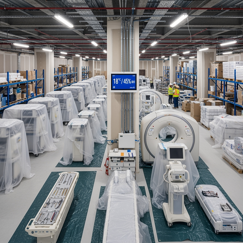 Organized climate-controlled storage space with medical equipment