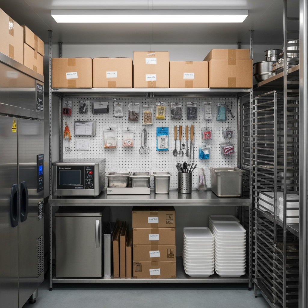 Temperature-controlled storage unit with food service equipment