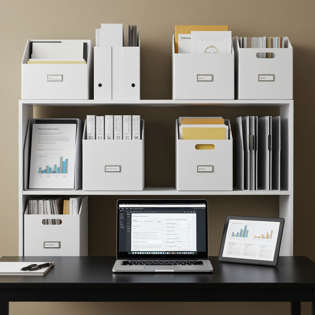 Modern storage solution with digital and physical document organization