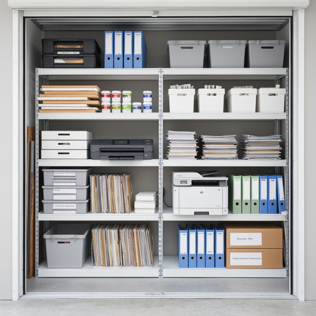 Organized storage unit for business equipment