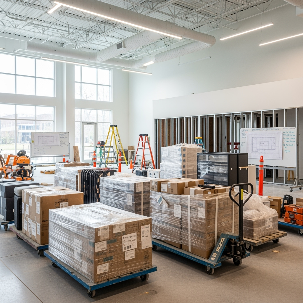 Business renovation with organized temporary storage