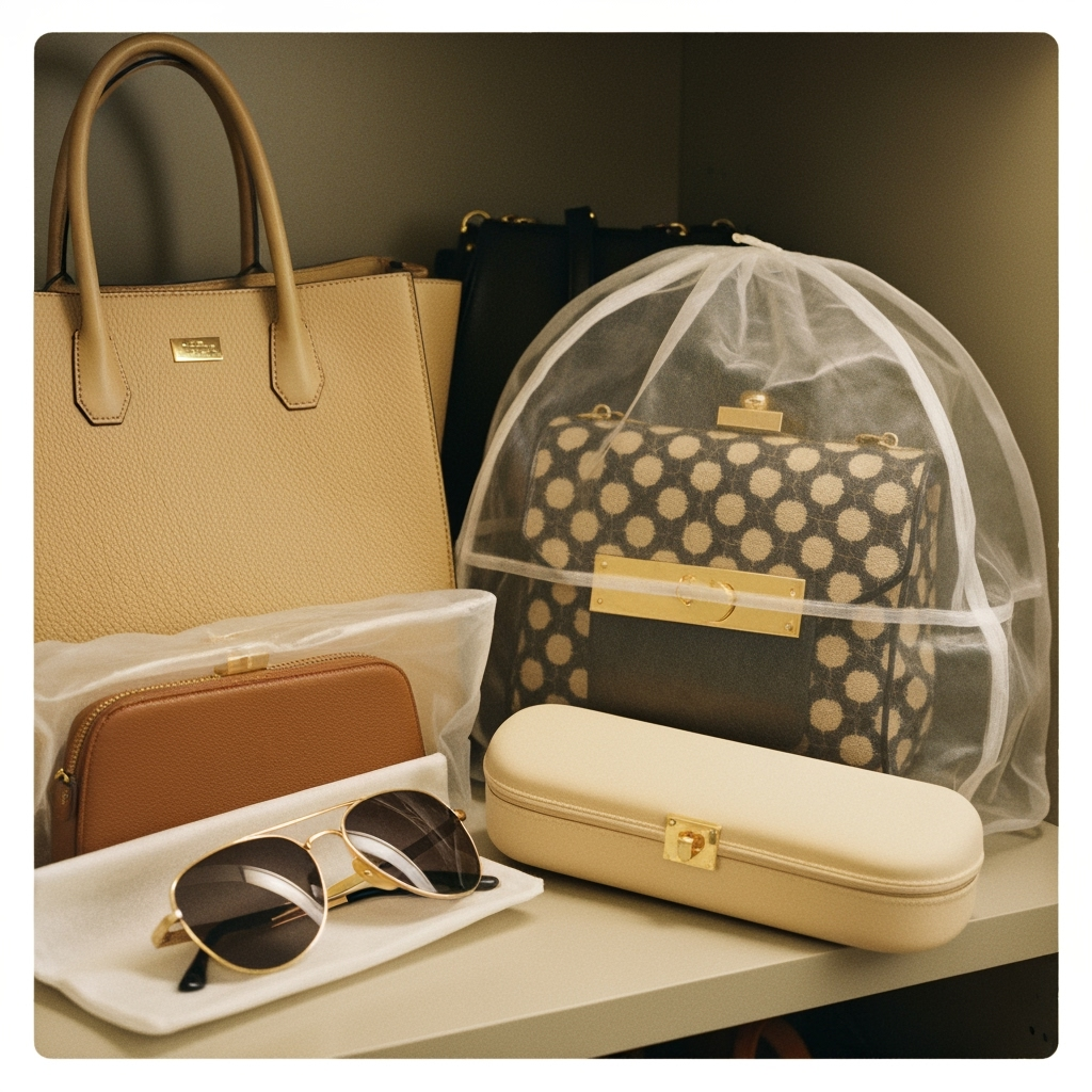 Luxury designer handbags properly stored in protective cases