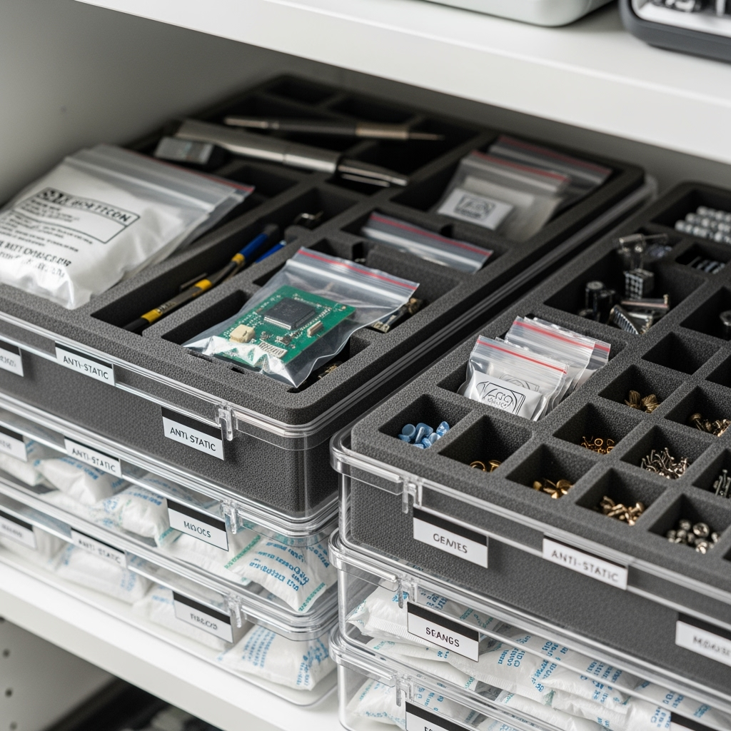 Detailed view of properly packed and organized hobby equipment