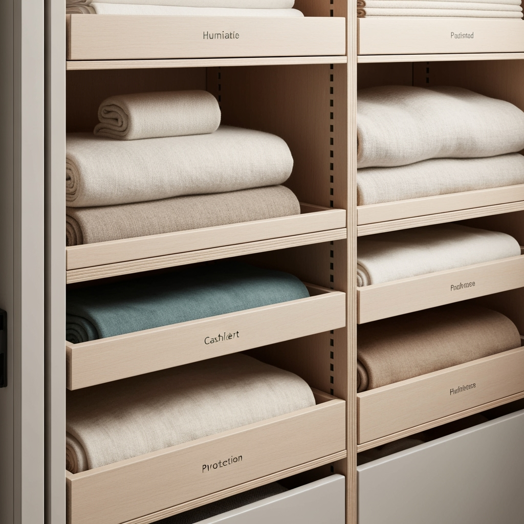 Properly stored luxury fabrics in climate-controlled storage