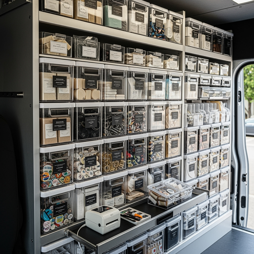Organized mobile business inventory storage