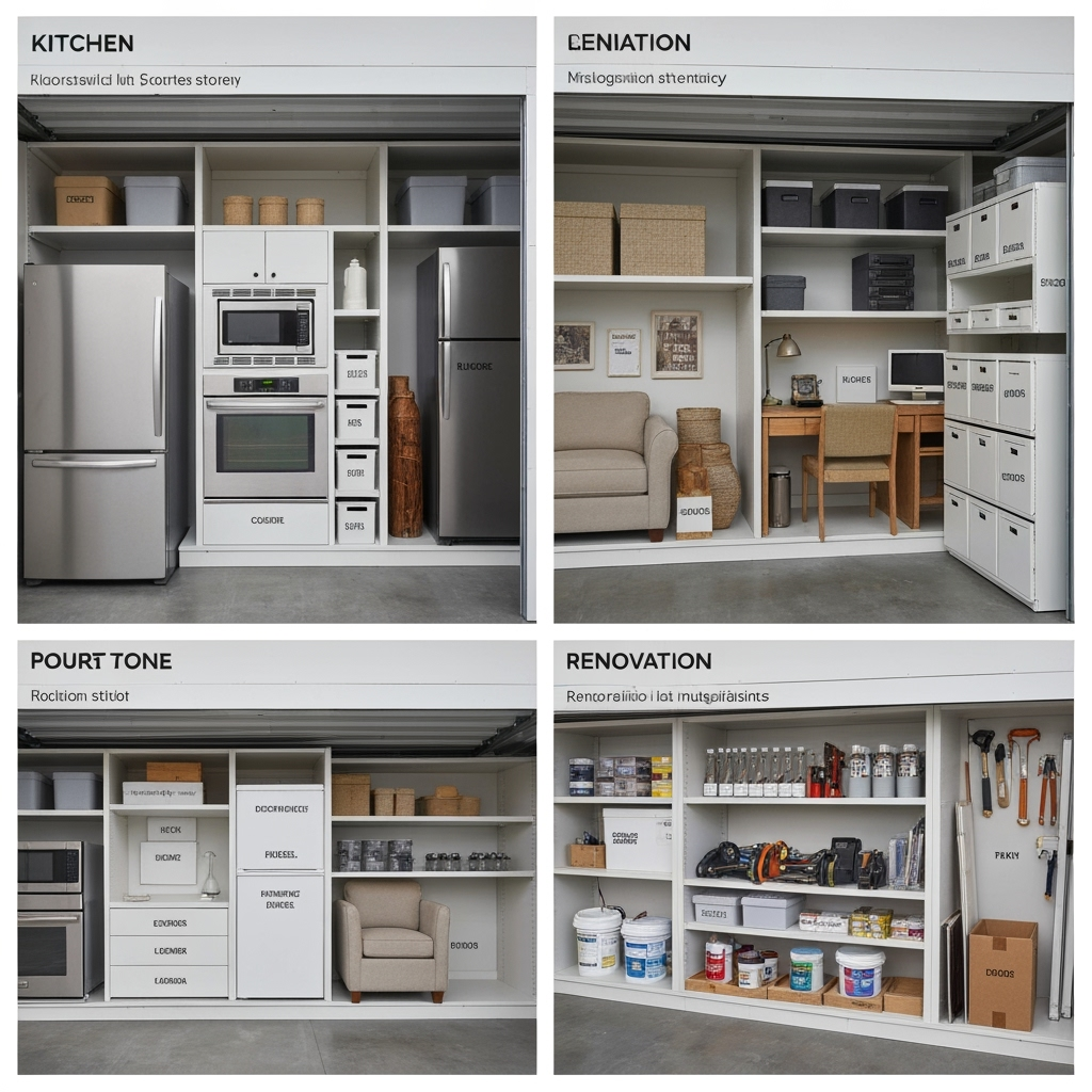 Organized storage unit with different zones for renovation storage