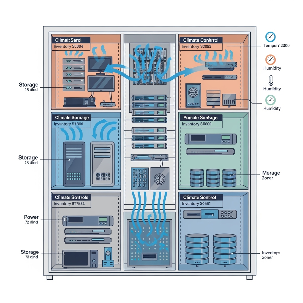 Diagram showing proper organization of electronic equipment in storage