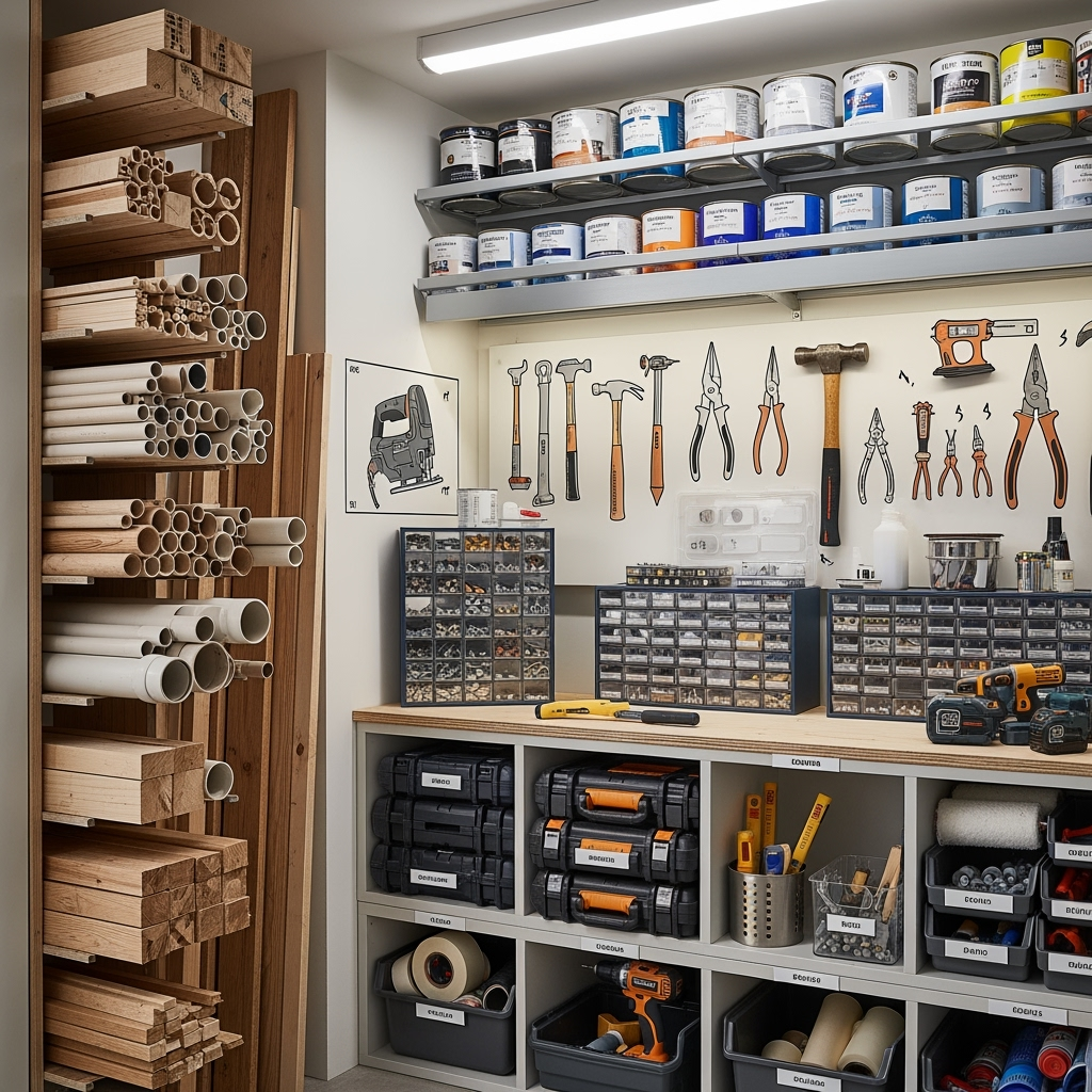 Organized renovation materials and storage solutions