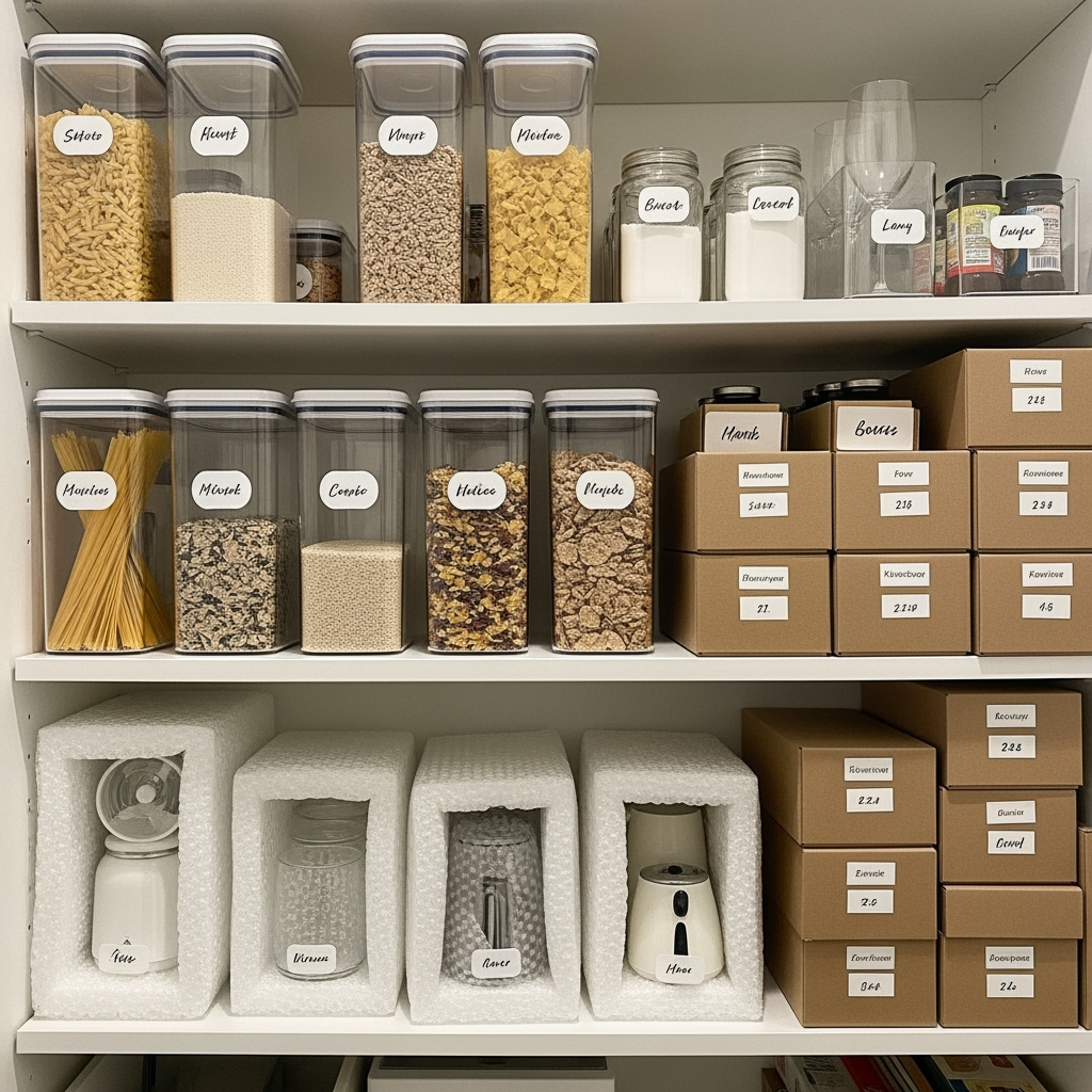 Kitchen essentials in protective storage containers