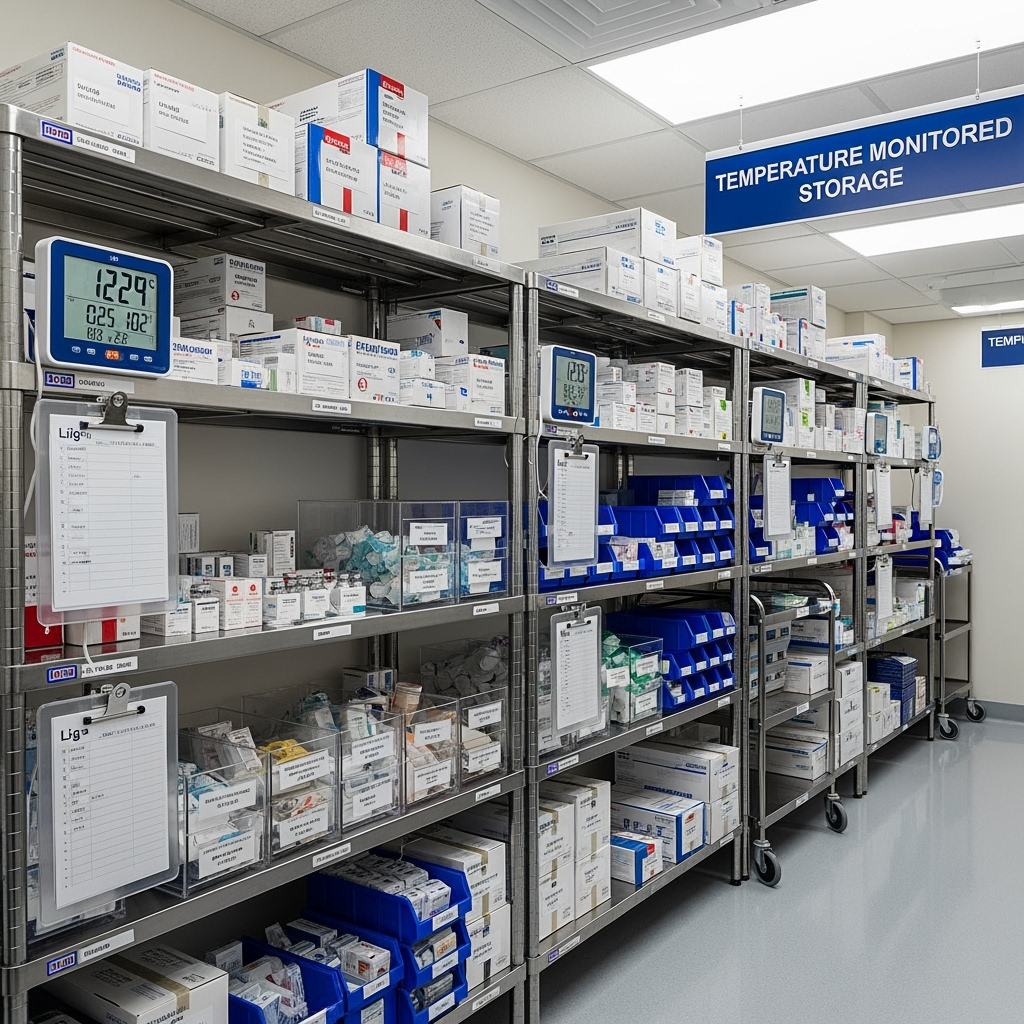 Temperature monitoring system in medical storage unit