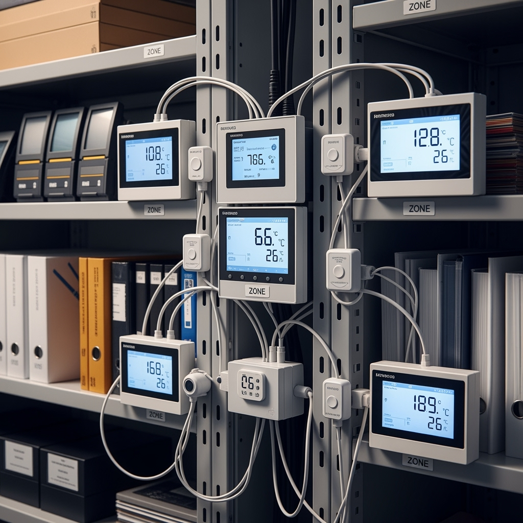 Temperature monitoring equipment and sensors in storage unit