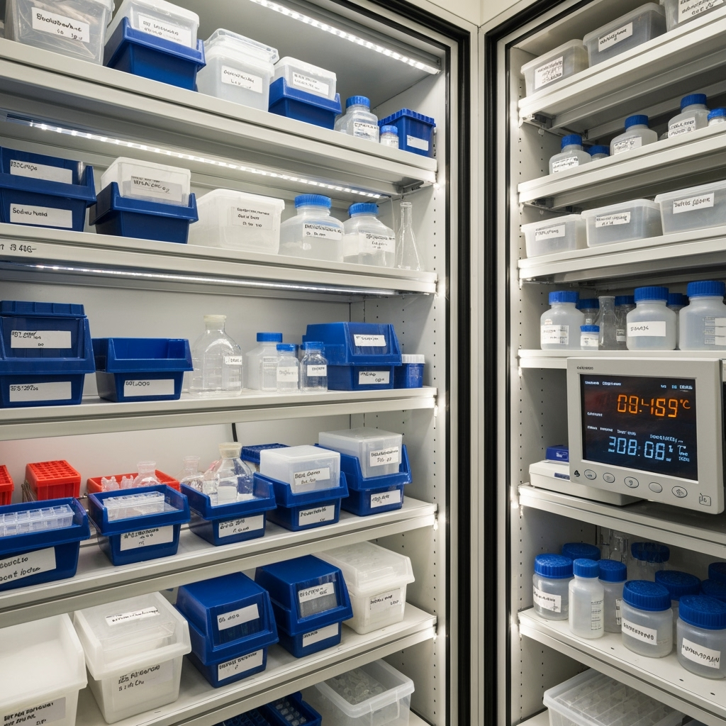 Organized research materials in climate-controlled storage