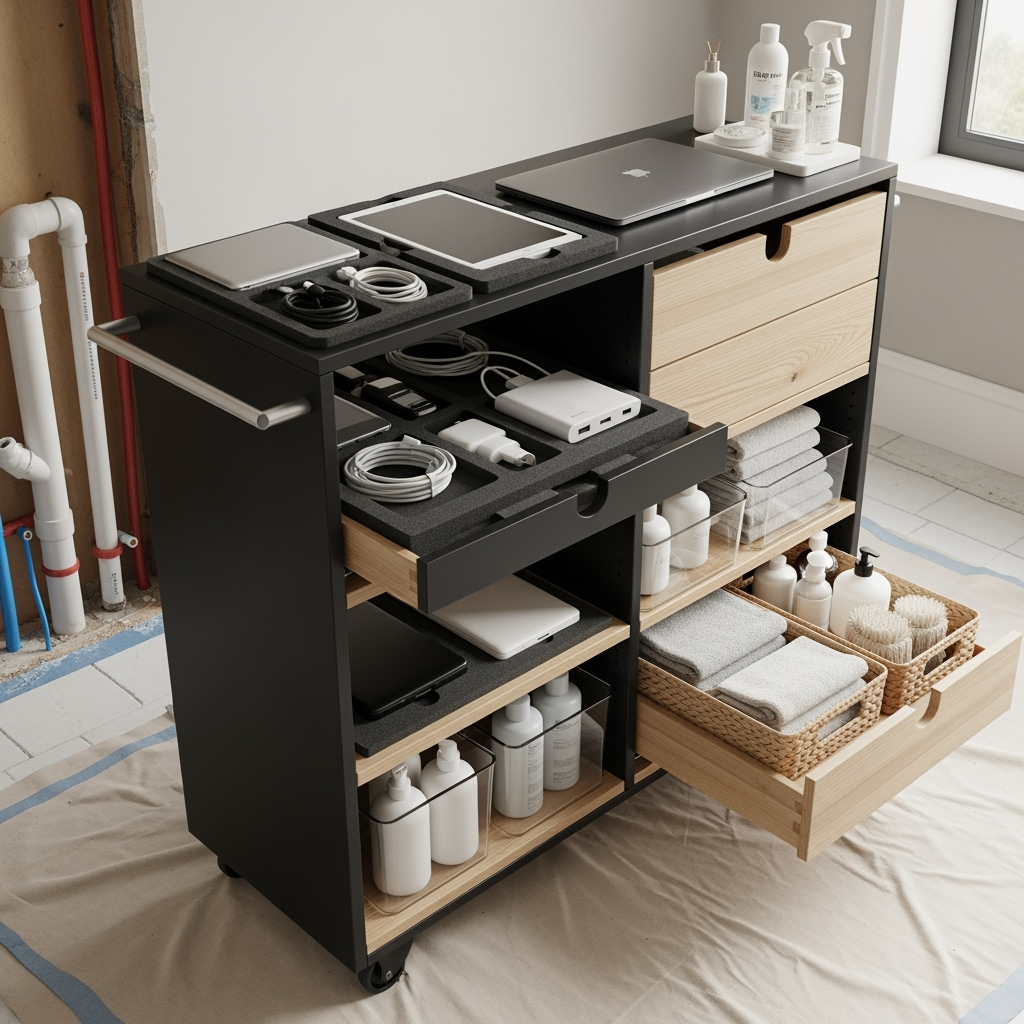 Climate-controlled storage solutions for bathroom electronics and personal items