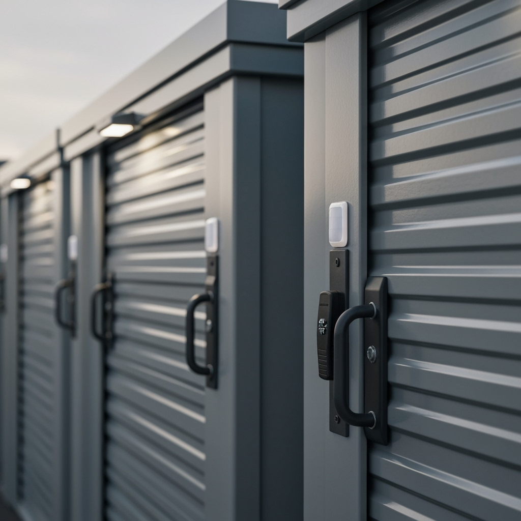 Accessible storage unit features including easy-grip handles and motion-sensor lighting