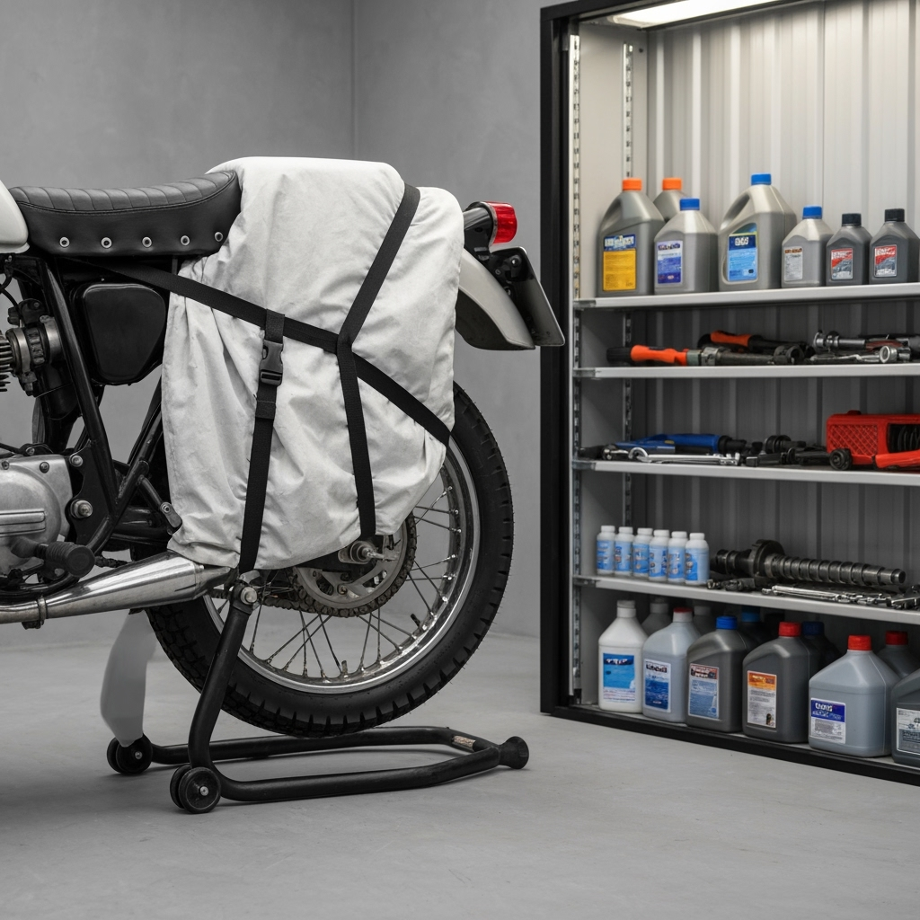 Motorcycle winterization and storage preparation supplies