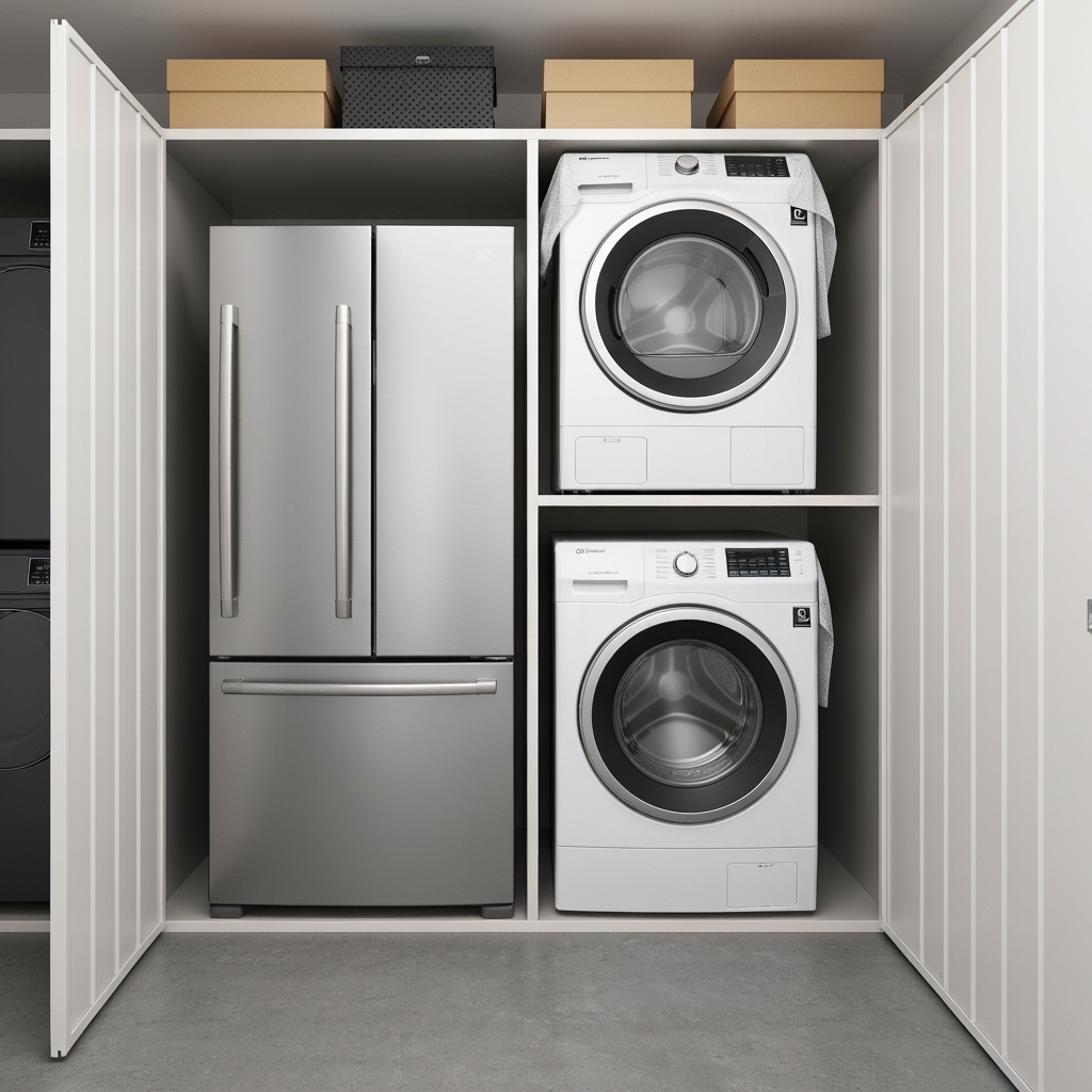 Properly stored large appliances in a climate-controlled storage unit