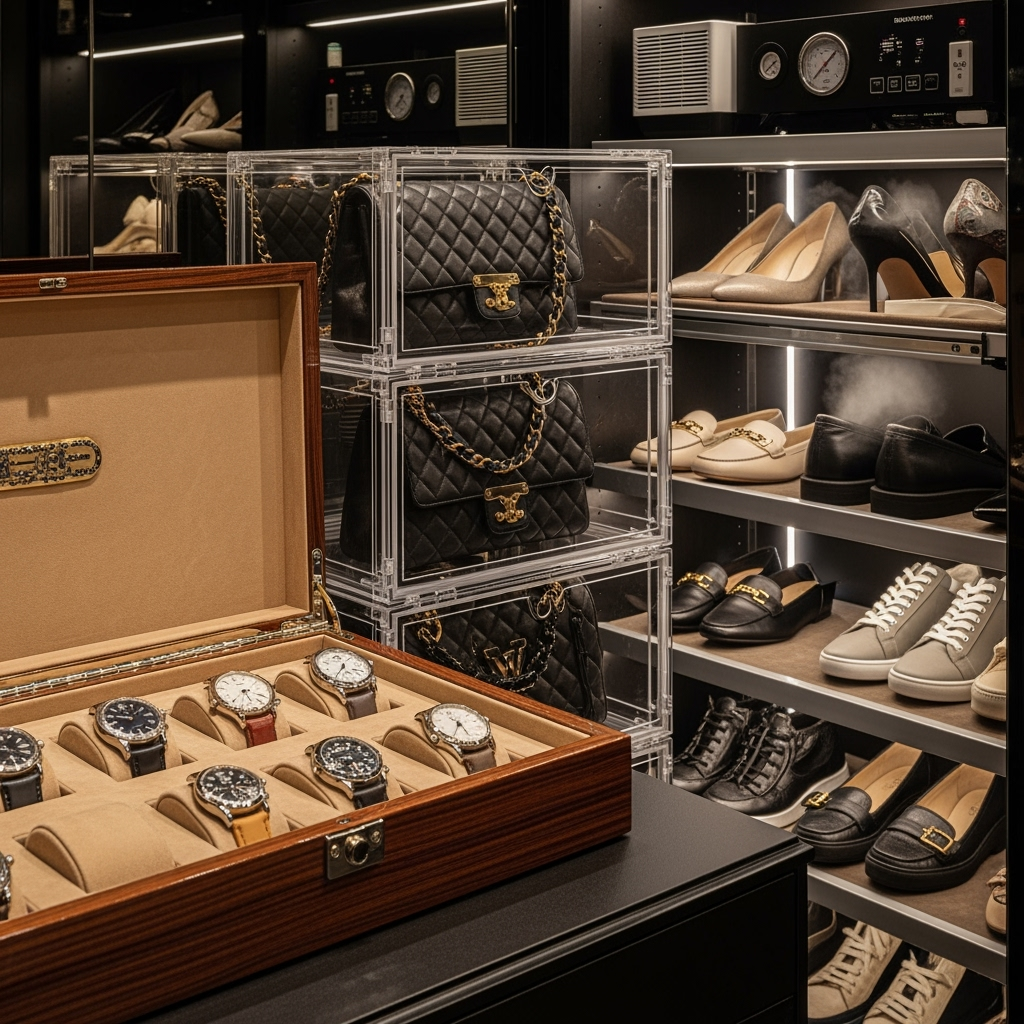 Premium storage solutions for designer accessories in climate-controlled environment