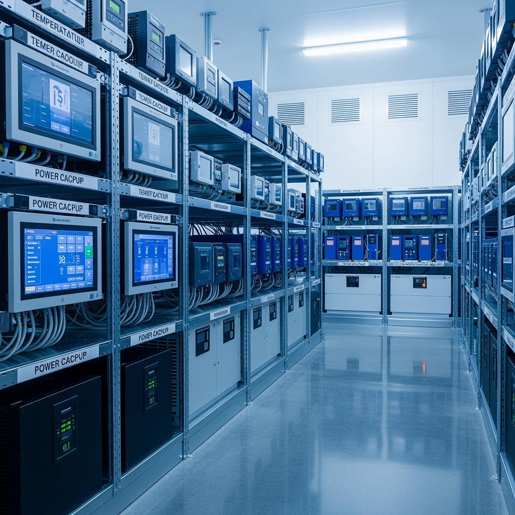 Temperature monitoring devices and power backup systems in storage