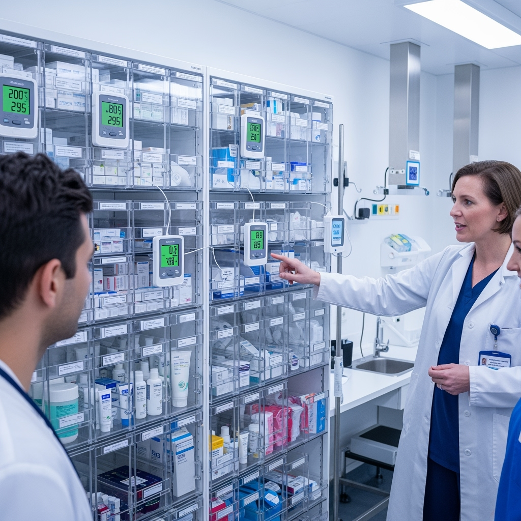 Climate-controlled storage solutions with temperature monitoring for medications