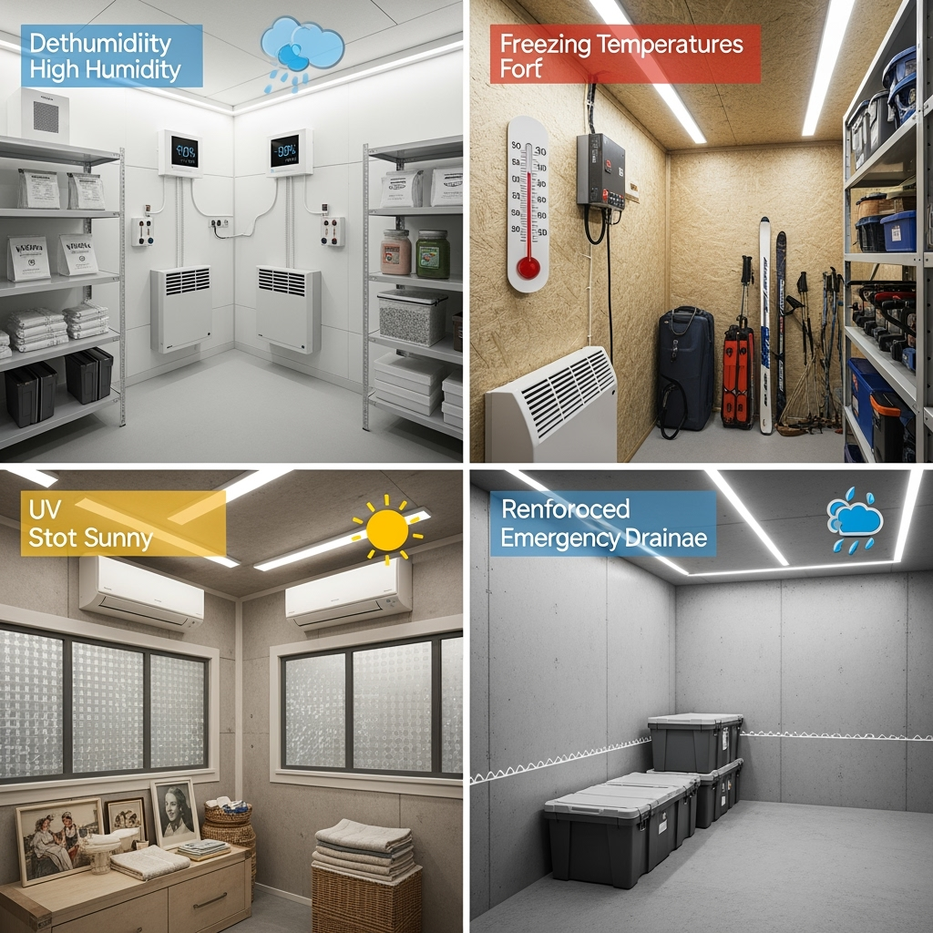 Different climate-controlled storage rooms optimized for various weather conditions